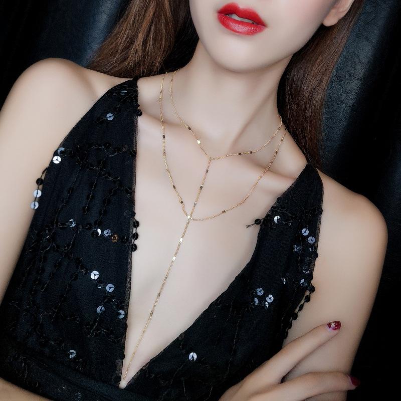 Sexy double-layer short necklace female clavicle chain ins necklace multi-layer choker body sweater chain long