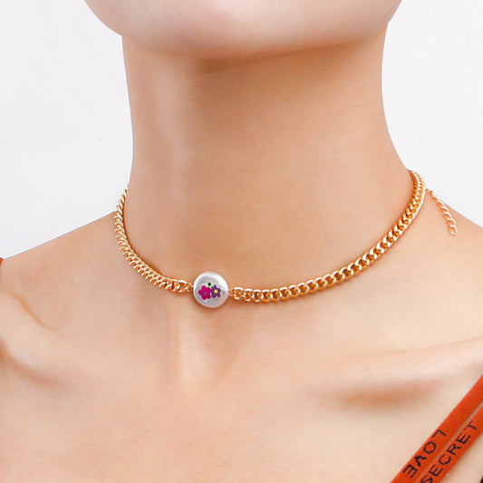 Jewelry Flat Pearl Print Necklace Necklace Women's Fresh Light Luxury Niche Metallic Necklace