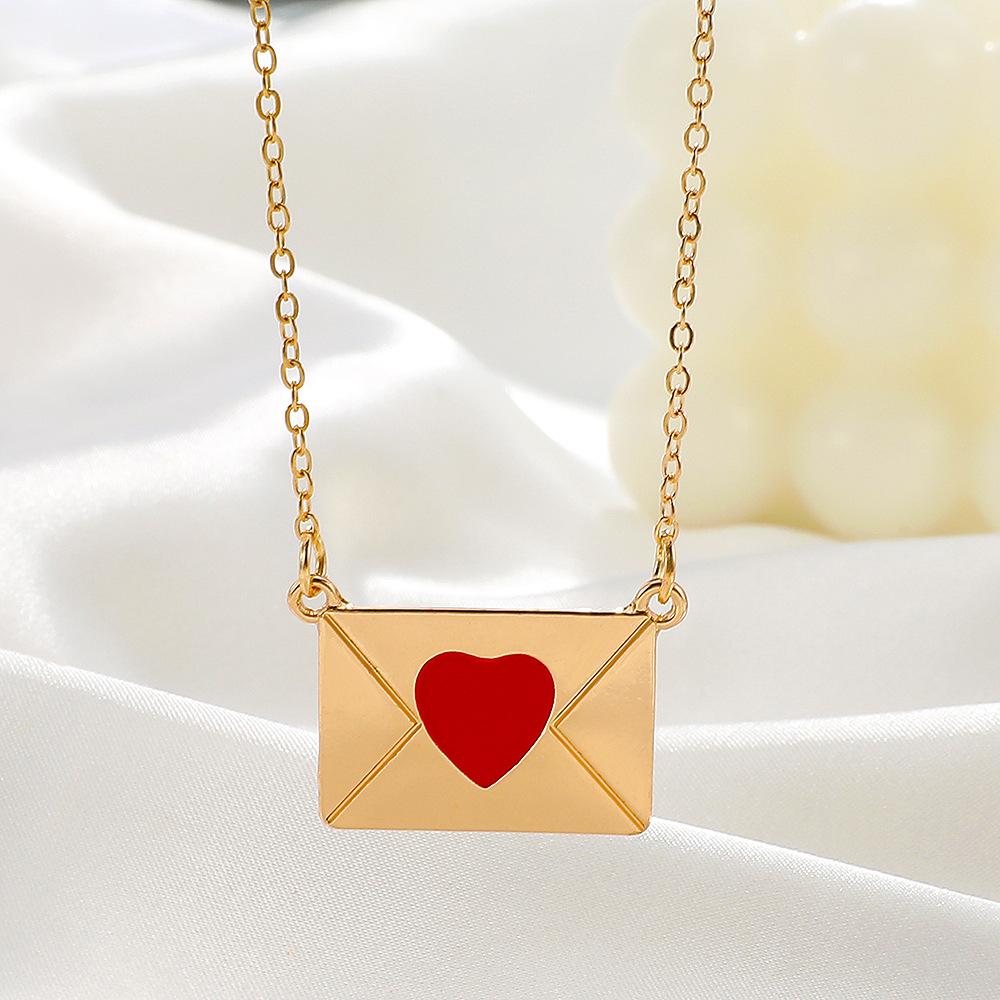 Send Acacia ins Simple Envelope Necklace Fashion Niche Design Drip Oil Love Letter Clavicle Chain