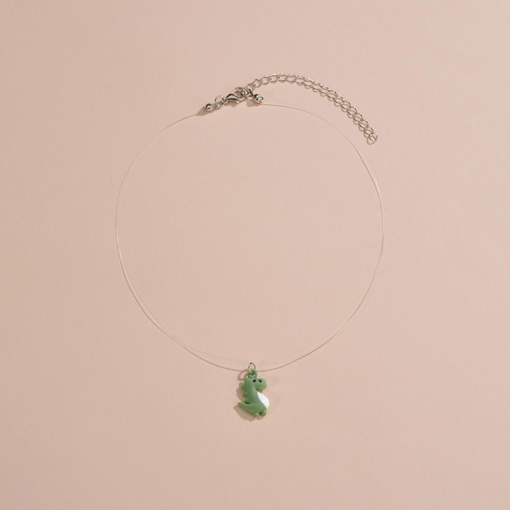 Fashion Invisible Fishing Line Clavicle Chain Cute Green Drip Oil Alloy Dinosaur Pendant Necklace Accessories