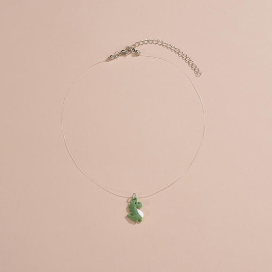 Fashion Invisible Fishing Line Clavicle Chain Cute Green Drip Oil Alloy Dinosaur Pendant Necklace Accessories