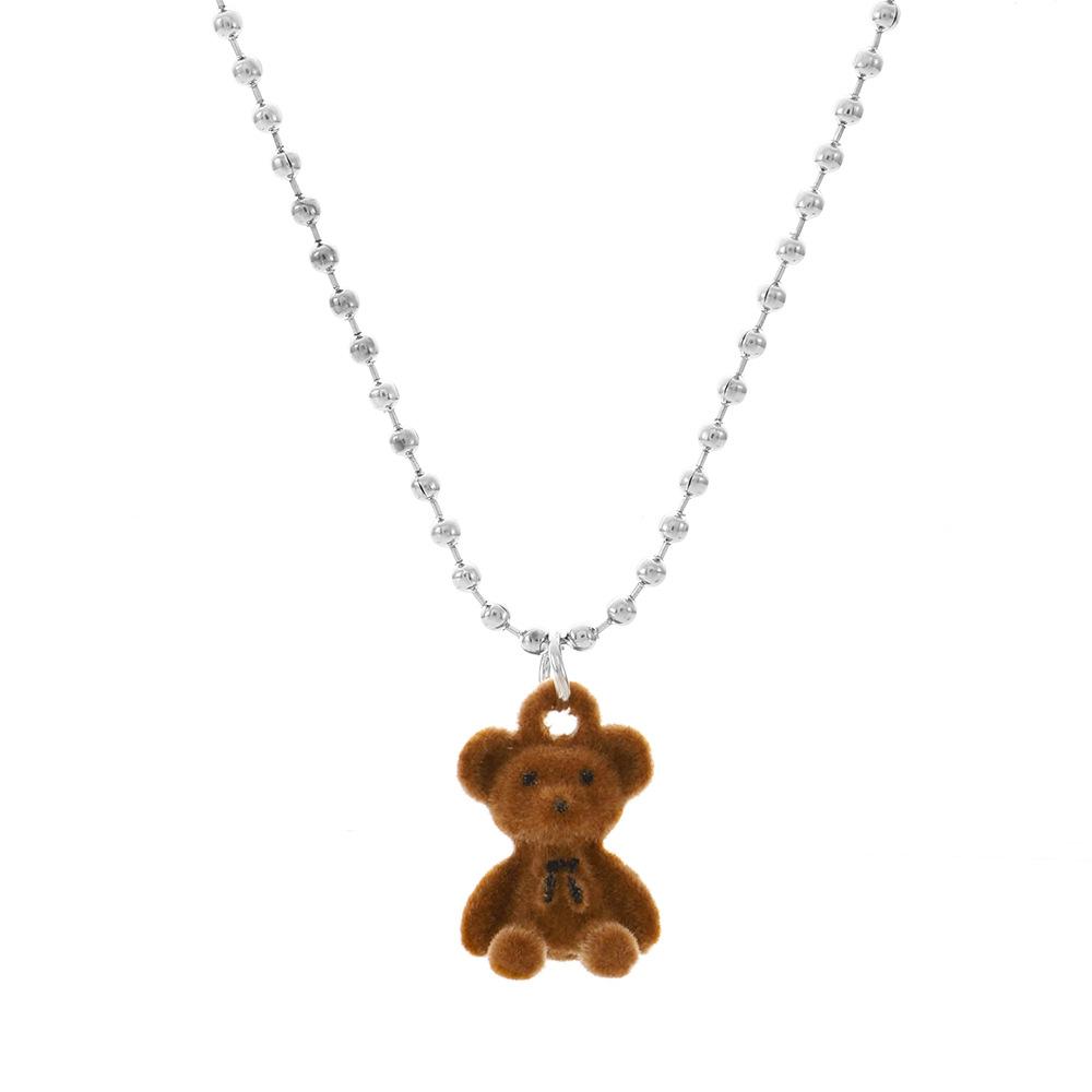 Cute Plush Bear Necklace Female Ins Hip Hop Cartoon Cool Bear Pendant Clavicle Chain Trendy Necklace