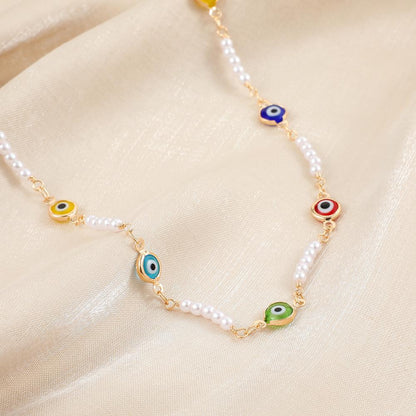 Simple Fashion Short Devil's Eye Pearl Clavicle Chain Necklace Versatile Temperament Personality Female Jewelry