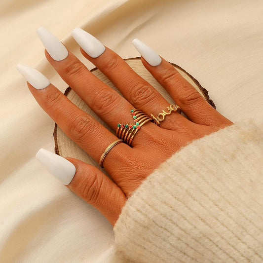 Fashion Simple Versatile Ladies Stainless Steel Opening LoveV Oil Drop Set Ring