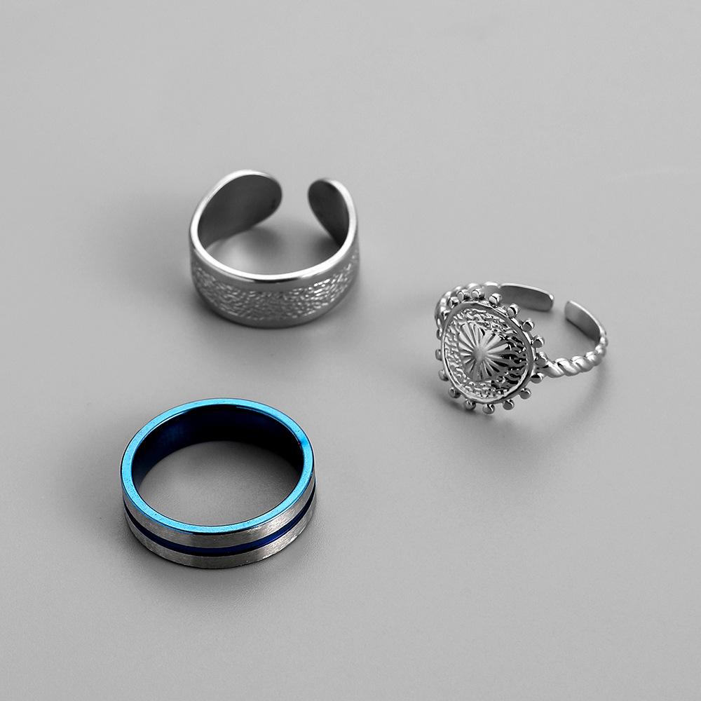 Punk hip-hop men's stainless steel stripe sun texture round suit ring titanium steel ring open ring