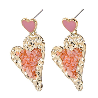 Ins Pink Girl Broken Diamond Peach Heart Earrings Cute Personality Heart Stud Earrings Versatile Fashion Earrings