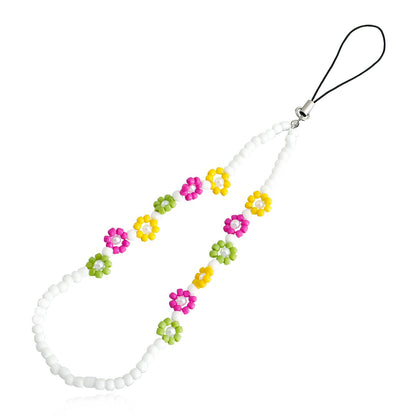 Jewelry color rice beads daisy flower bag mobile phone lanyard personality trend flower mobile phone pendant