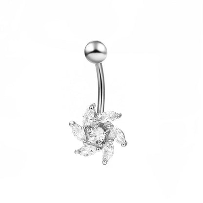 Diamond-studded flower navel nail African navel ring navel body piercing jewelry
