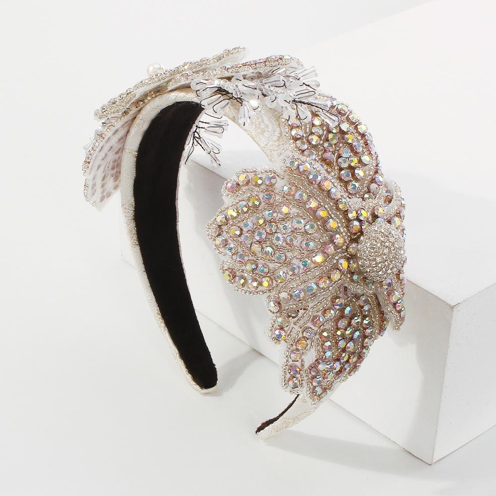 F3223 Exaggerated temperament hair accessories retro imitation crystal diamond head hoop geometric flower creative wide-brimmed head hoop