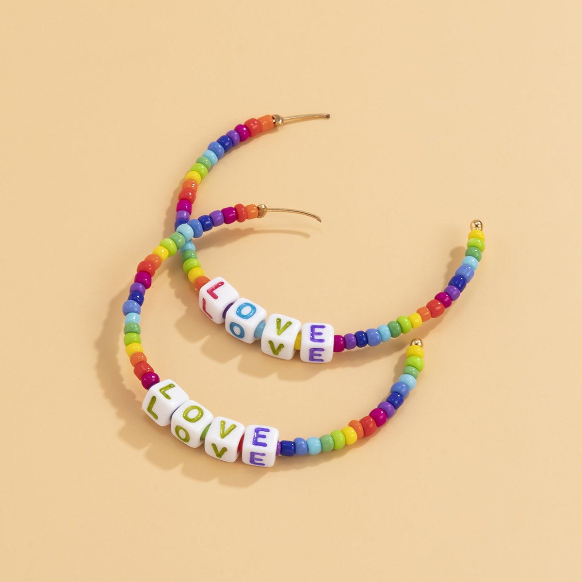 Bohemia Vacation Colorful Rice Beads C Shape Earrings Female Simple Alphabet Geometric Earrings
