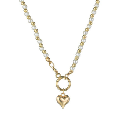 Fashion Alloy Peach Heart Pendant Necklace Simple CCB Imitation Pearl Necklace Accessories