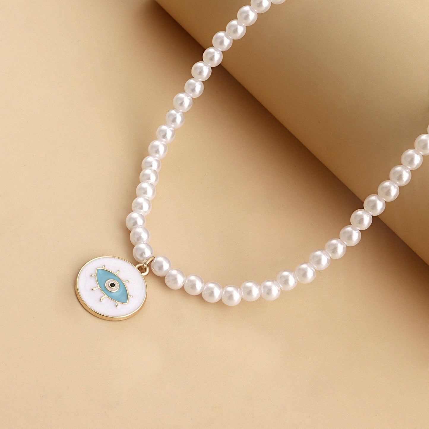 Jewelry Acrylic Pearl Beaded Necklace Devil's Eye Pendant Necklace Niche Short Style Jewelry