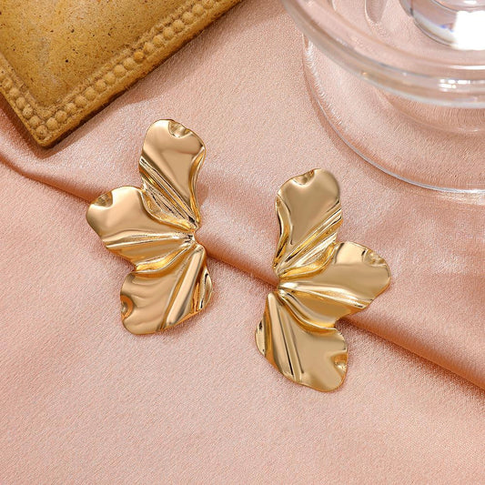 Retro exaggerated golden flower earrings simple temperament matte irregular petal earrings fashion earrings for women