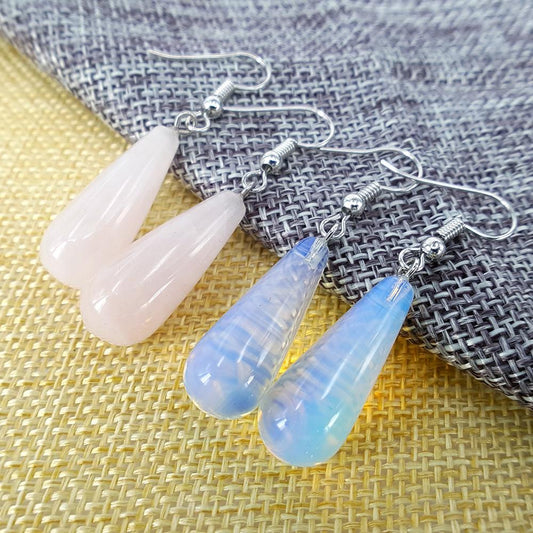 Creative Water Drop Earrings Alloy Natural Opal Powder Crystal Green Aventurine Earrings Stall