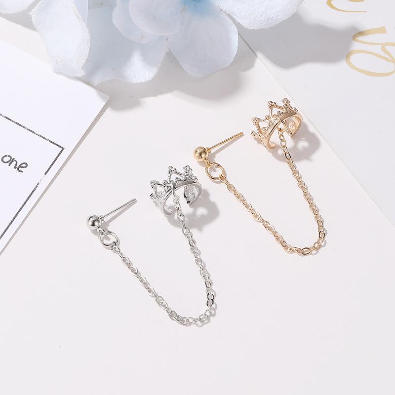 Long non-pierced earrings crown U-shaped ear clip hollow love retro earrings non-mainstream earrings