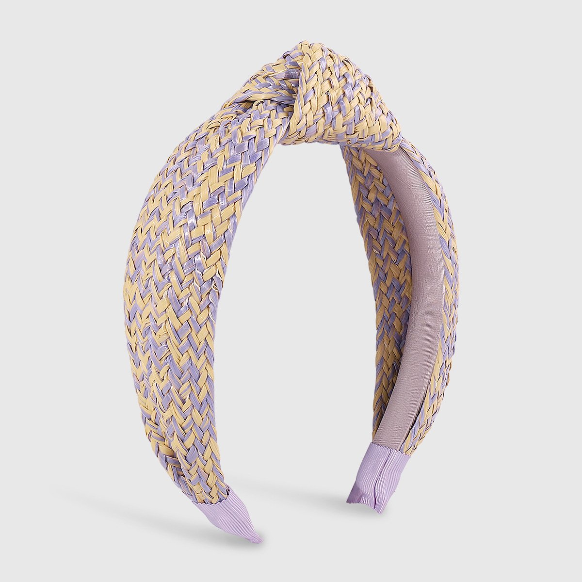 F455TikTok Simple Knotted Raffia Braided Headband Female Contrasting Color Wide Edge Geometric Headband