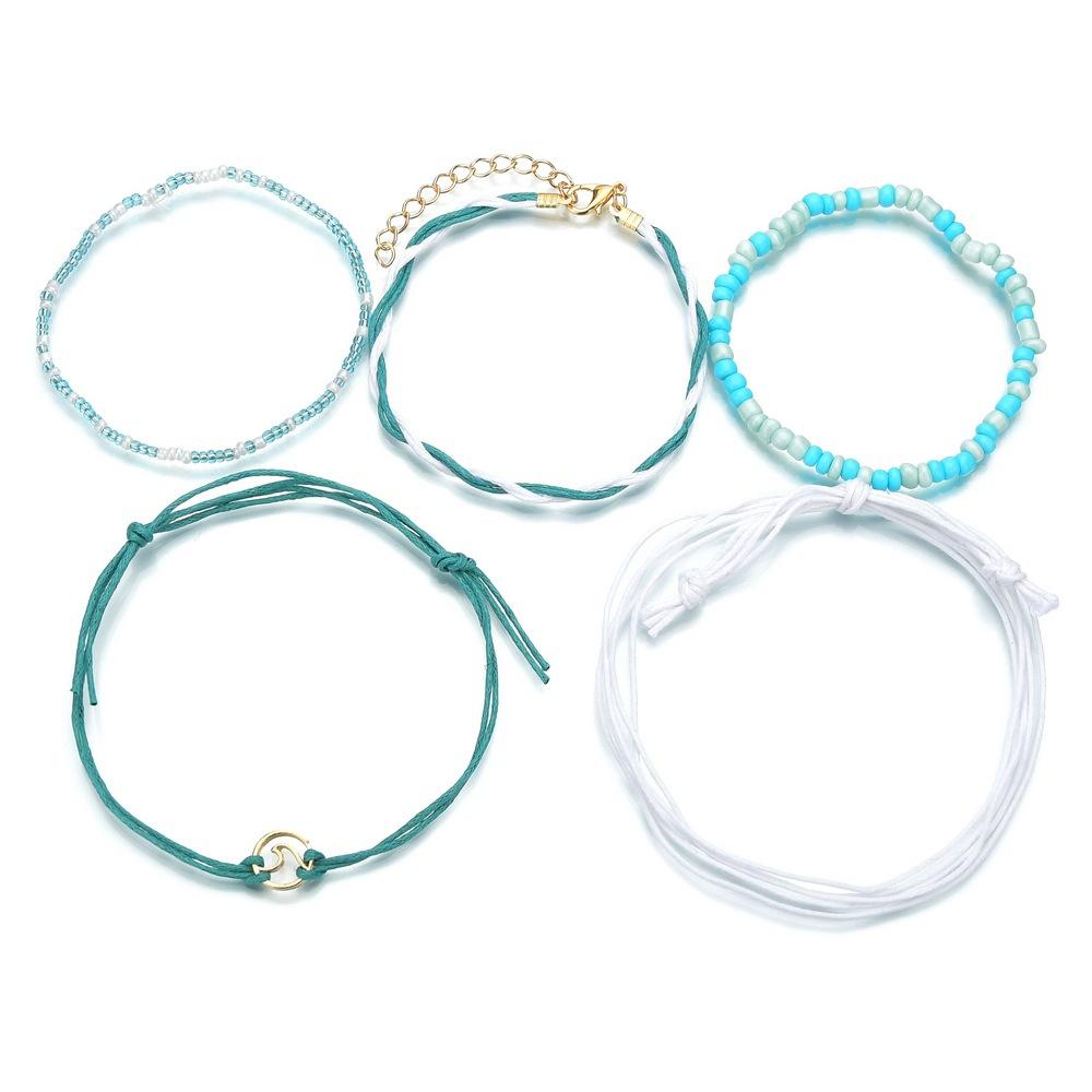 Fashionable anklet vintage beaded leather rope braided surf wave multi-layered anklet anklet