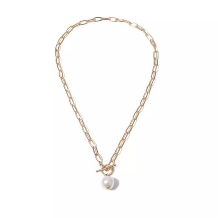 Jewelry Retro Metal Chain OT Buckle Imitation Pearl Pendant Necklace Female Creative Necklace Jewelry