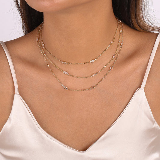 1347 fashion multi-layer choker necklace simple geometric niche temperament catwalk short collarbone necklace