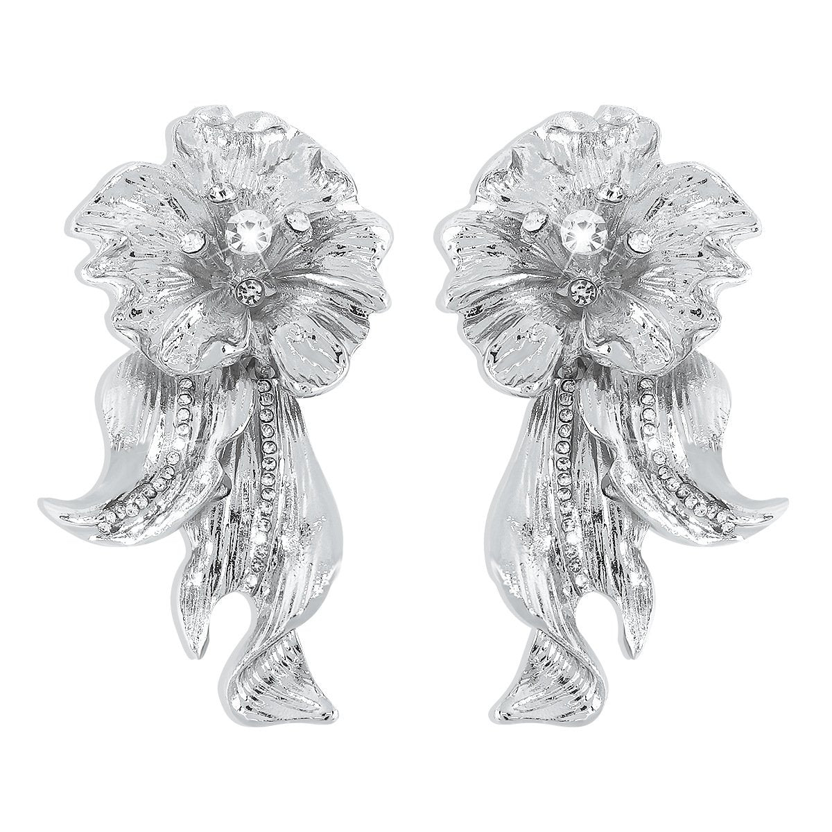 1614 Exaggerated Personality ZA Earrings Simple Metal Flower Rhinestone Earrings Niche Design Earrings