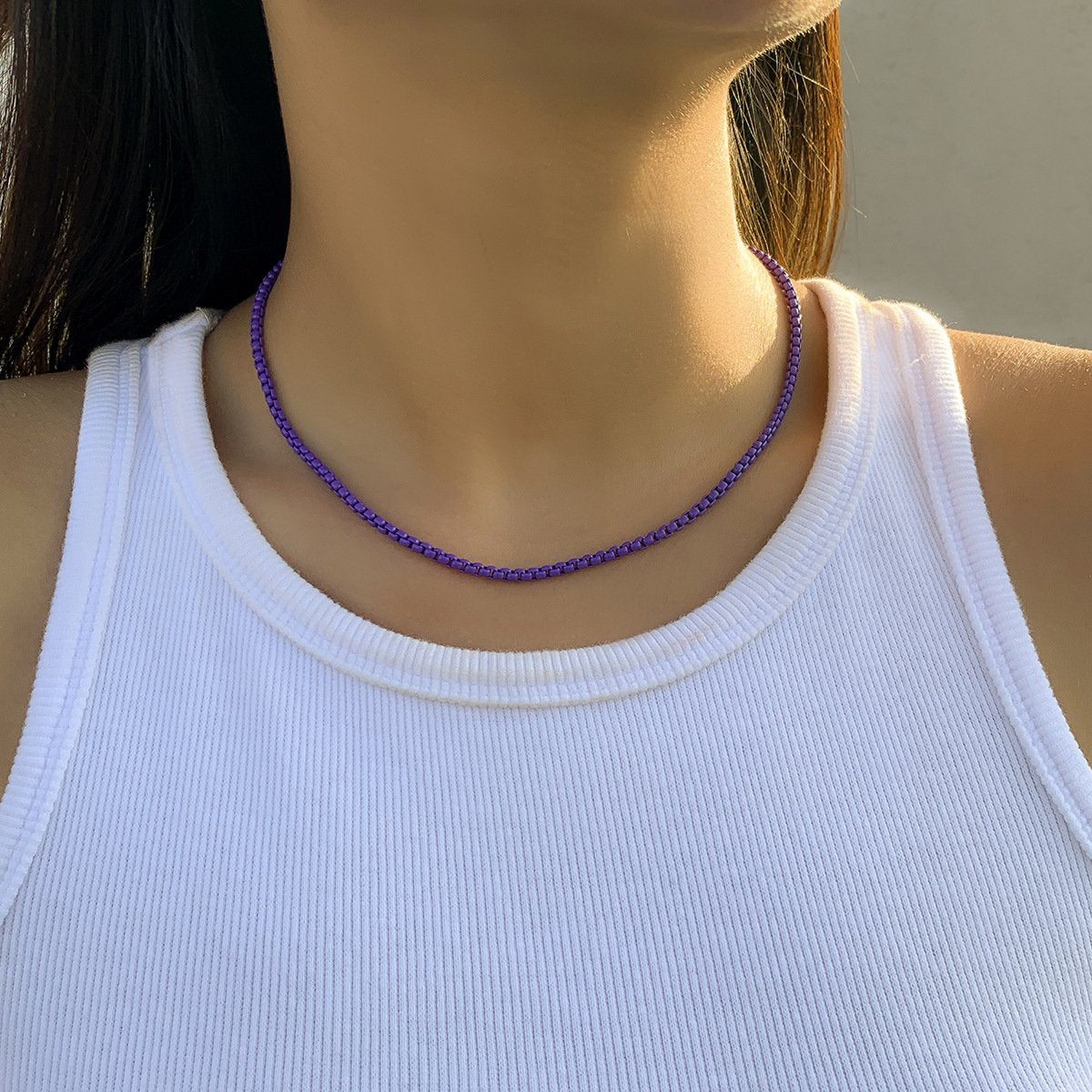 Jewelry Simple Geometric Handmade Versatile Necklace Punk Sweet Cool Color Single Layer Chain Necklace Female
