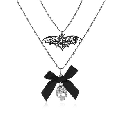 Halloween Brother Personality Bow Pendant Special Dark Bat Skull Necklace Accessories