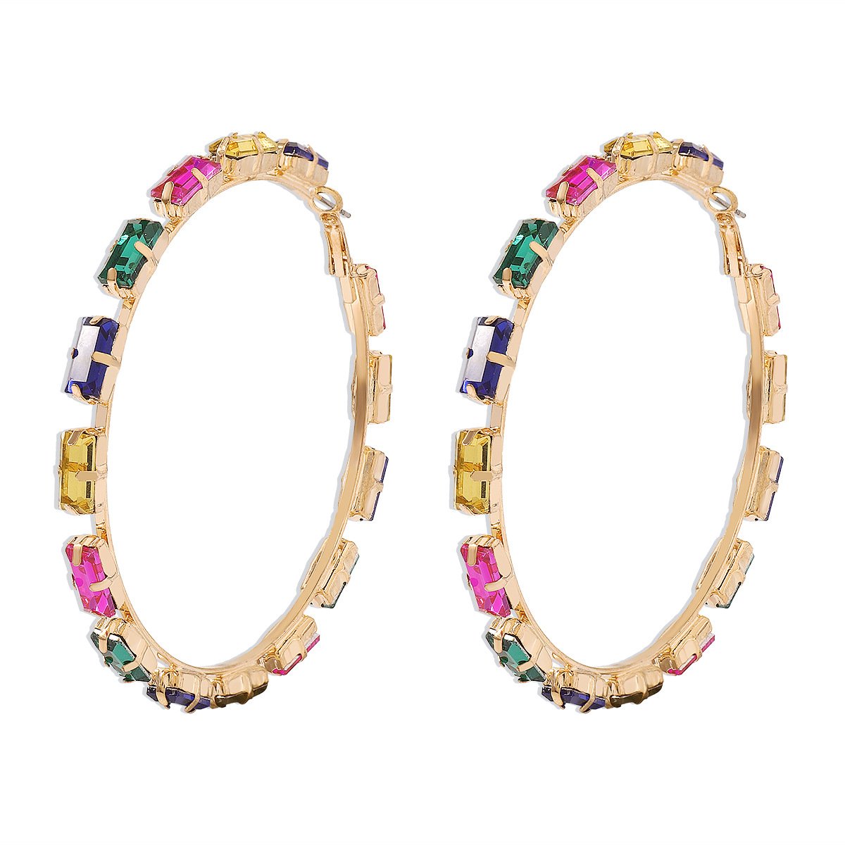 E1572 Exaggerated Colored Diamond Earrings Temperament Circle Earrings Retro Personality Pop Night Punk Earrings