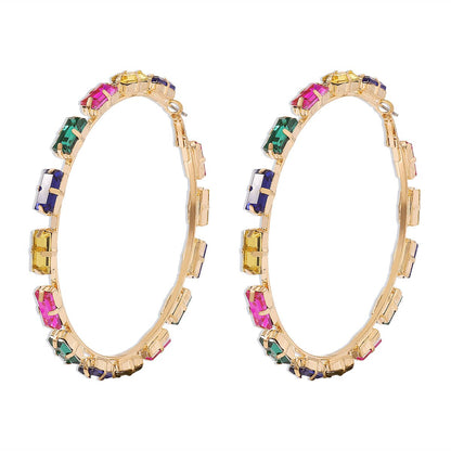 E1572 Exaggerated Colored Diamond Earrings Temperament Circle Earrings Retro Personality Pop Night Punk Earrings