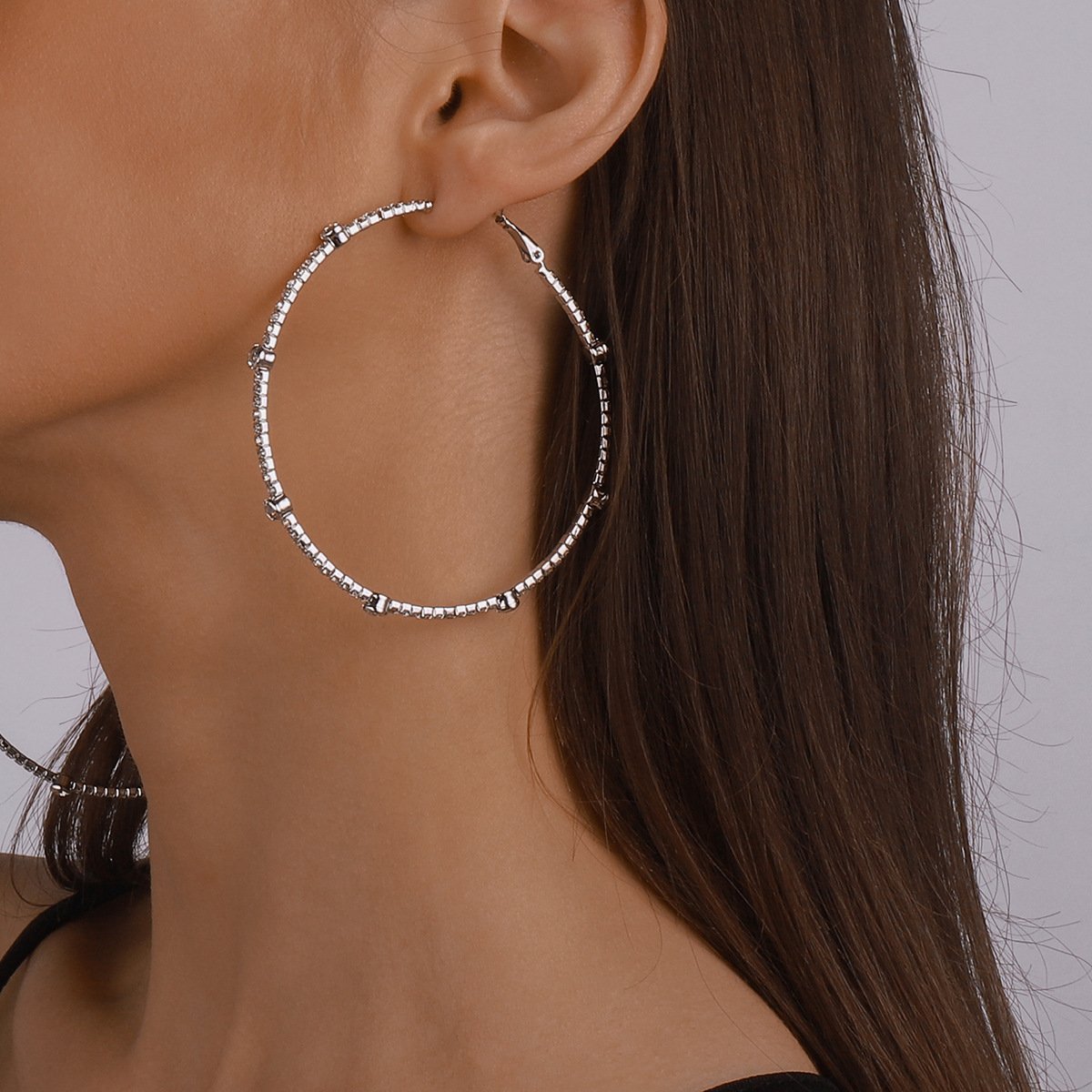 E1457 Exaggerated Circle Earrings Claw Chain Rhinestone Trendy Earrings Hip Hop Night Shining Big Earrings