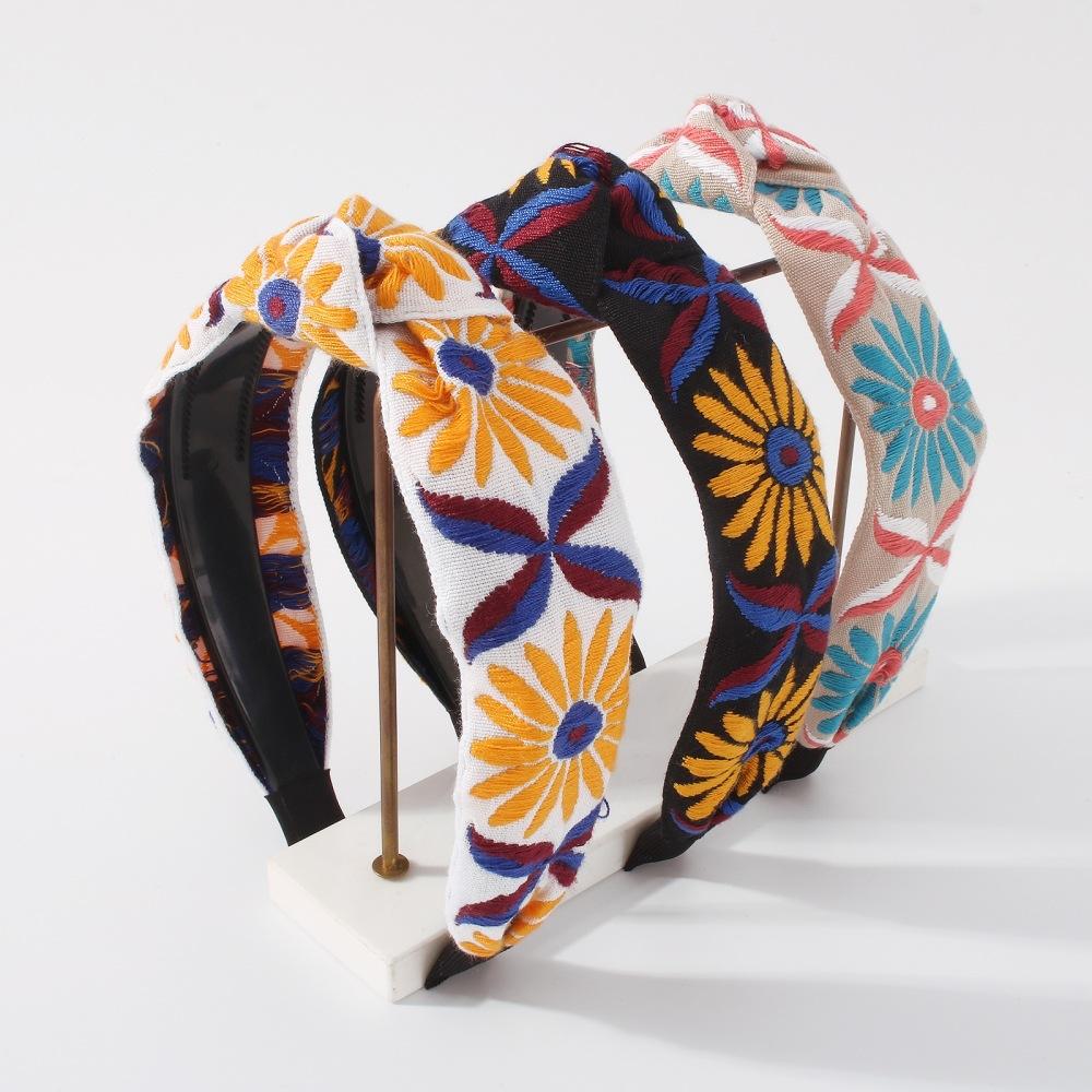 F3826 Jewelry Fabric Embroidery Sunflower Headband Small Fresh Knotted Temperament Washing Face Headband Female