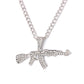 Fashion diamond-studded long gun necklace creative hip-hop submachine gun pendant jewelry