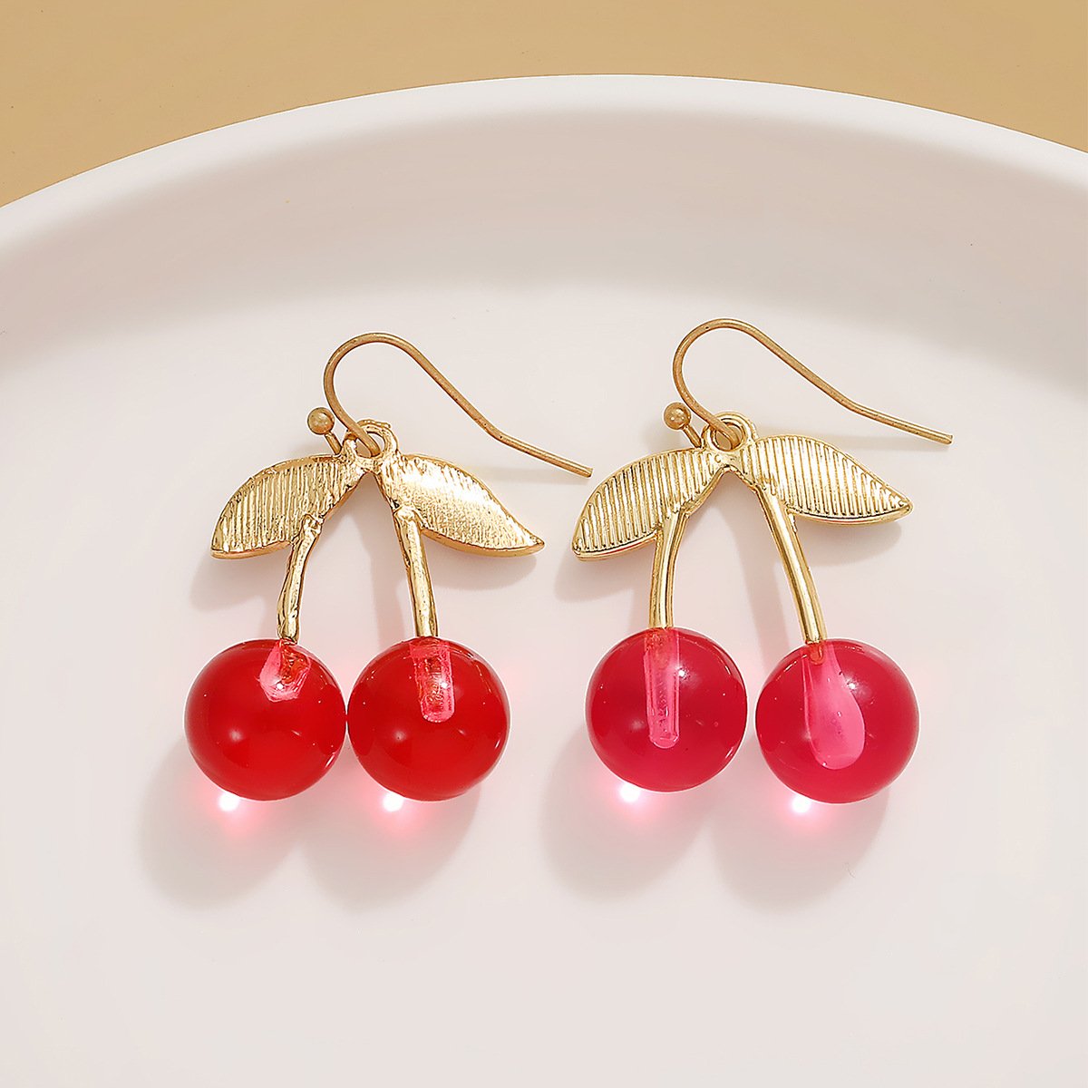 Small fresh cherry glass fruit earrings female ins sweet personality girl heart cherries long earrings