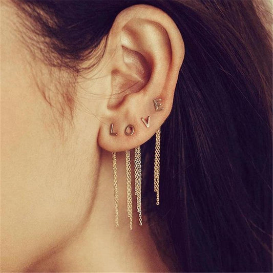 Fashion English letter LOVE earrings retro chain tassel earring accessories