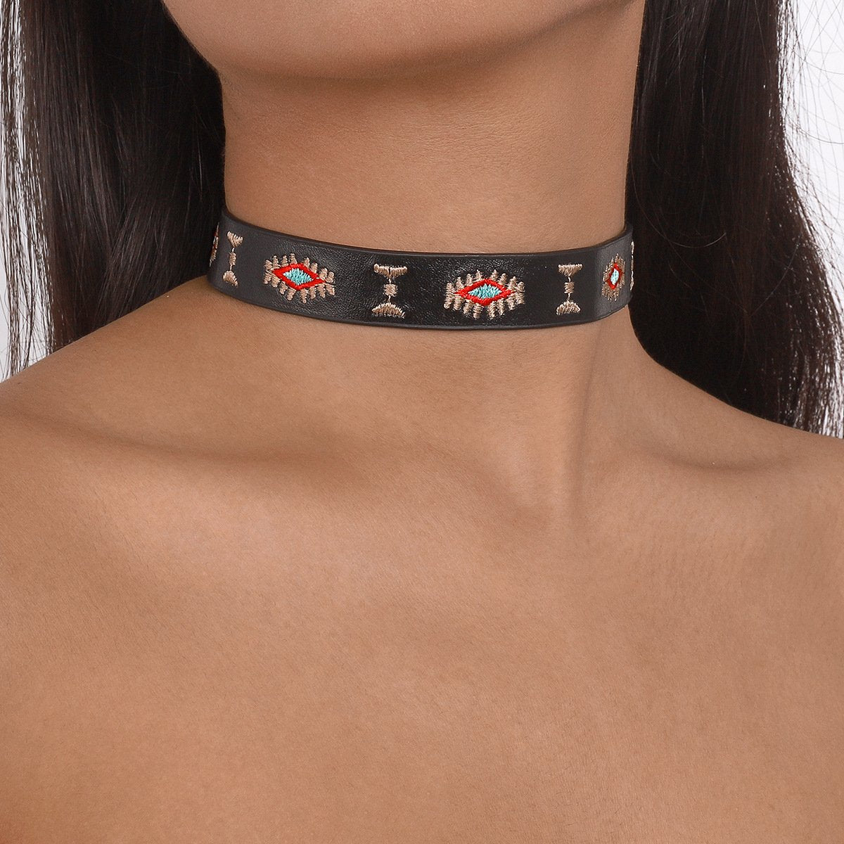N1761 Personality Necklace Leather Embroidery Eye Flower Necklace Dark JK Simple Punk Necklace