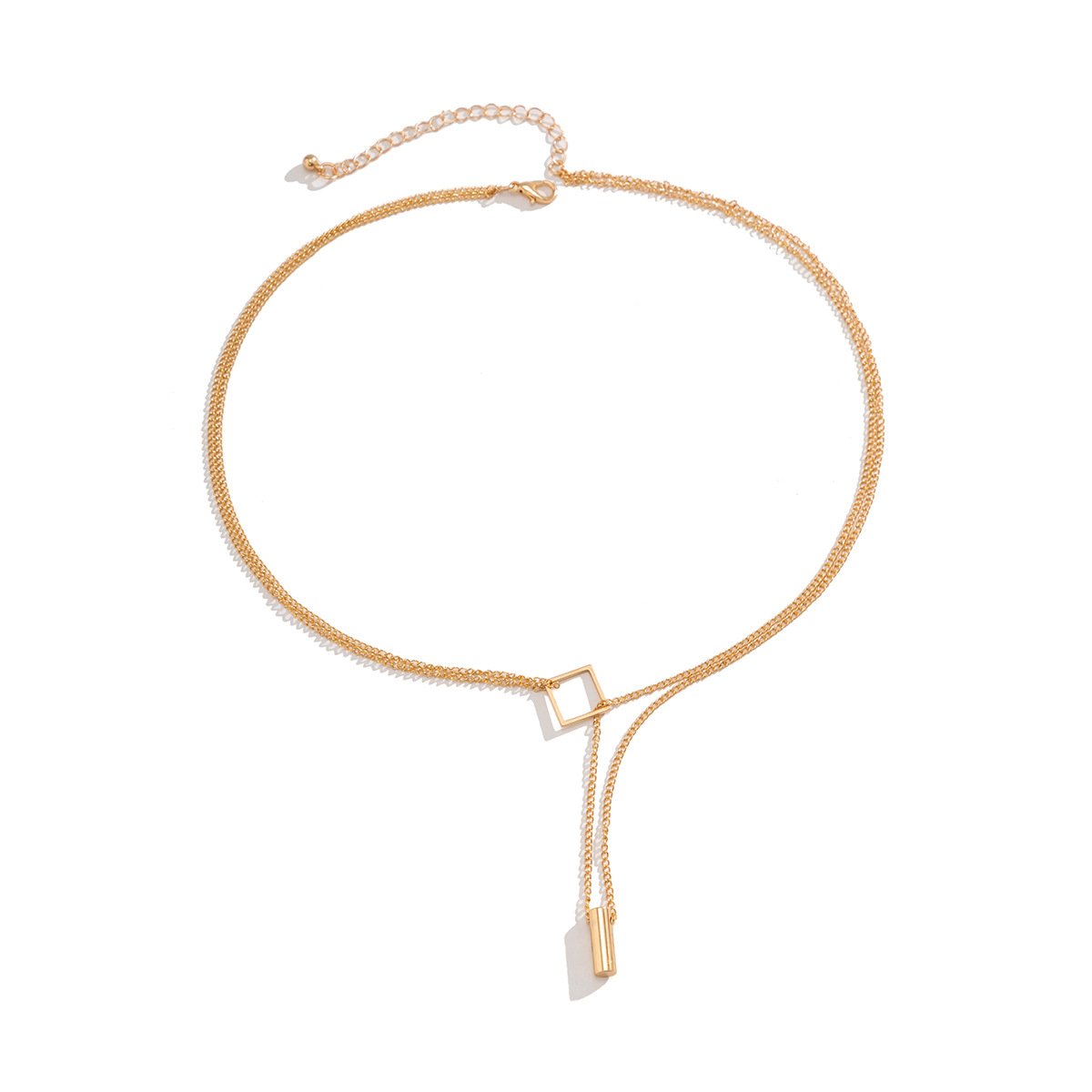 Jewelry Simple Hollow Square Alloy Pendant Necklace Female Creative Cross Geometric Double Layer Necklace