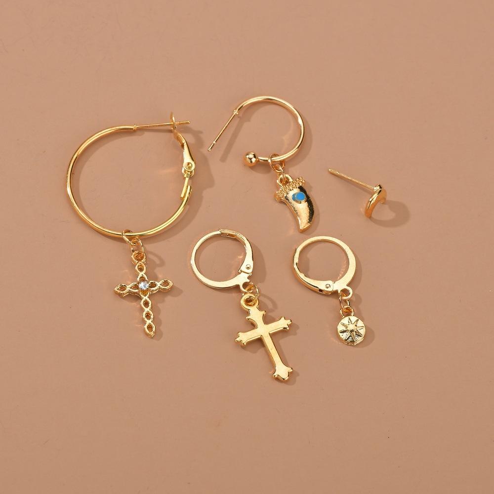 Accessories Fashion Personality Street Shooting Jesus Bible Ear Piercing Ear Clip Women's Earrings Combination Set 5 Pieces