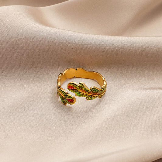 Retro fashion stainless steel dripping oil peacock feather open ring personalized titanium steel ring female jewelry jewelry