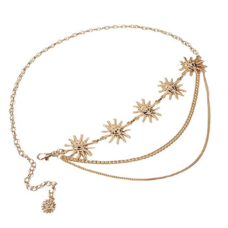 Atmospheric metal pendant waist chain female hot girl body chain smiling face sun buckle metal chain waist chain