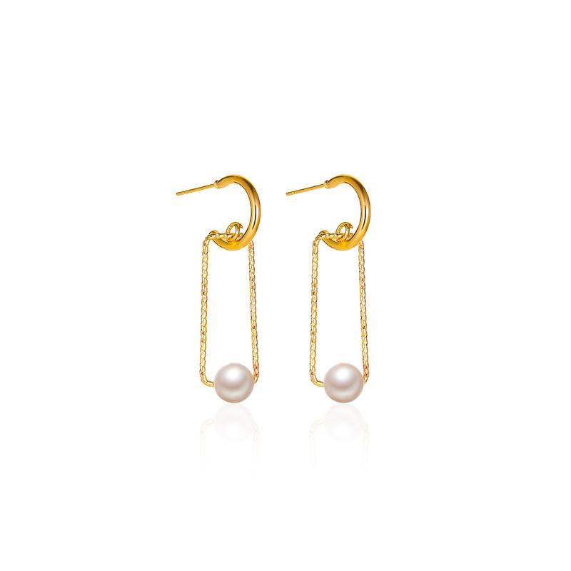 Fashion celebrity pearl geometric earrings niche light luxury hollowed out rectangular earrings retro art earrings