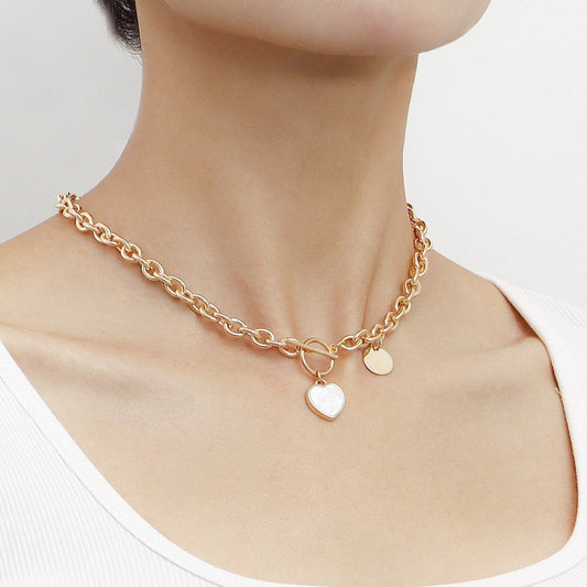 Jewelry trend clavicle chain love white mother-of-pearl necklace bracelet female simple high-end sweater chain