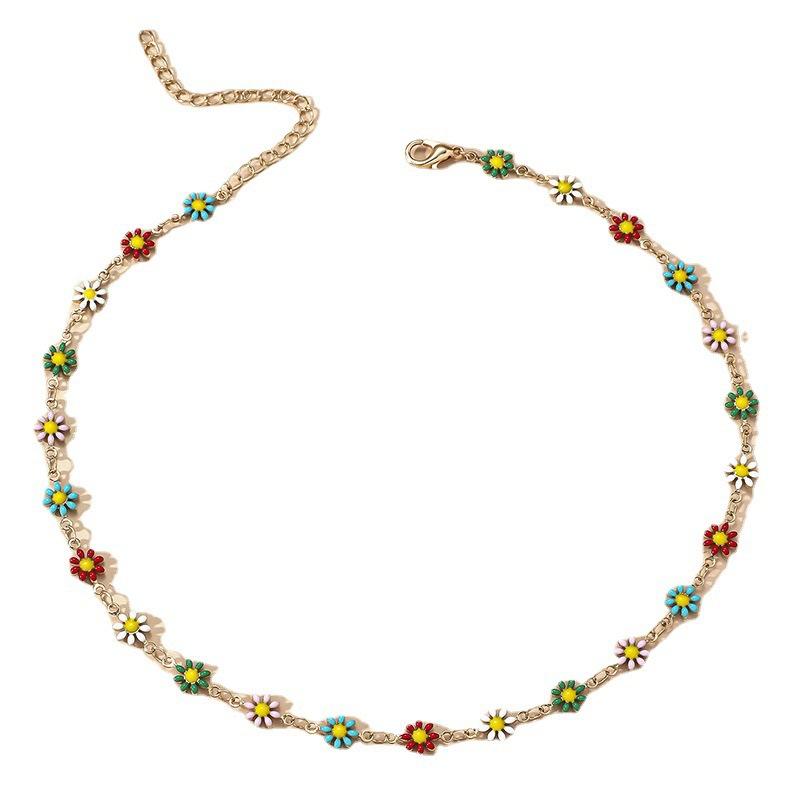Spring and summer all-match flower color small fresh necklace ins multi-color daisy painted dripping oil