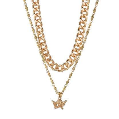 Jewelry Simple Exaggerated Punk Retro Trendy Fashion Butterfly Clavicle Necklace Fashion Double Layer