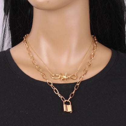 Jewelry creative pop all-match punk metal prickly padlock necklace collarbone chain