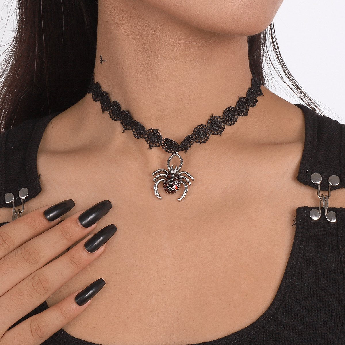 N9237 short collar choker lace creative spider pendant necklace Halloween carnival personality necklace