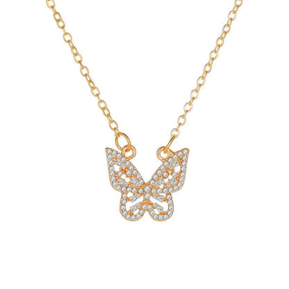 Hollow-out butterfly necklace female super fairy celebrity micro-inlaid zircon necklace ins tide net red butterfly clavicle chain