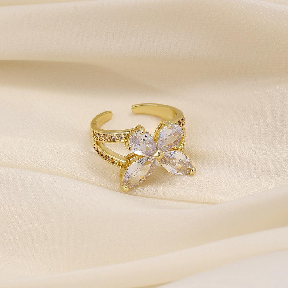 Hong Kong fashion all-match exaggerated style ladies ring zircon big butterfly opening copper micro-inlaid zircon ring