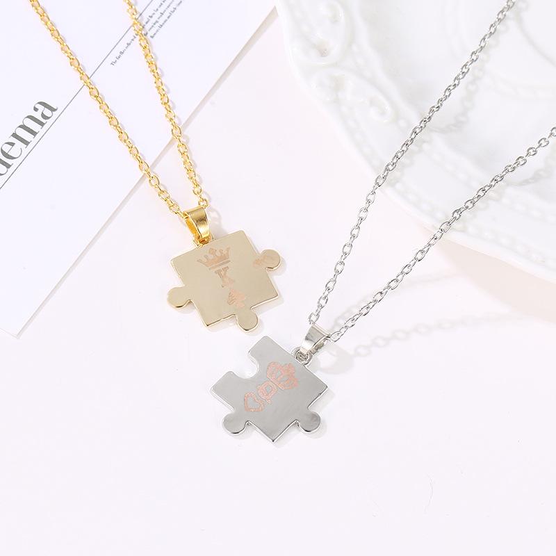 Jewelry KingQueen couple puzzle pendant crown necklace