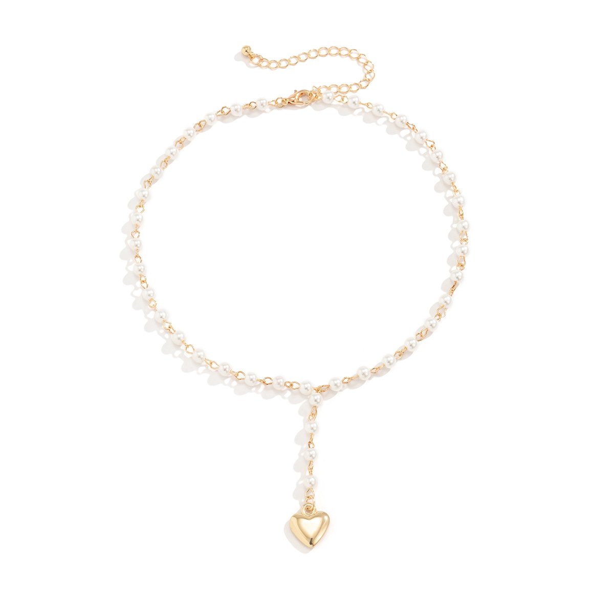 Cold Temperament Imitation Pearl Chain Clavicle Necklace Simple Metal Peach Heart Pendant Necklace Women