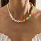 Jewelry fashion special-shaped imitation pearl collarbone necklace colorful beaded asymmetrical beaded necklace female