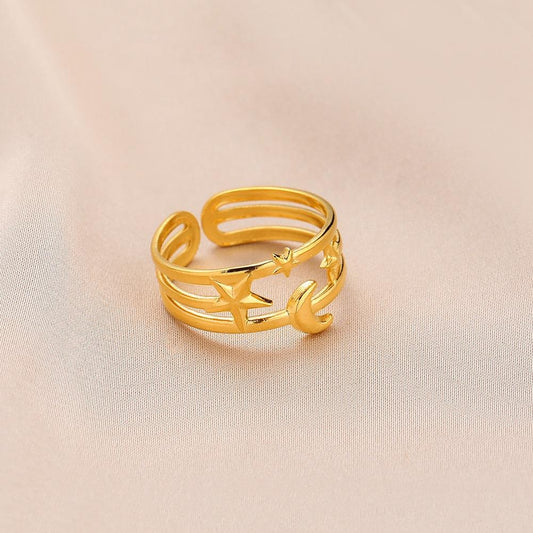 Creative shell fashion personality bamboo strip five-pointed star stainless steel ring open ring versatile fashion women